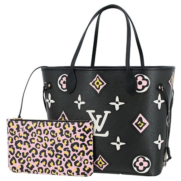 Louis Vuitton Tote Bag Neverfull MM Monogram Leather Black Multicolor - Picture 1 of 10